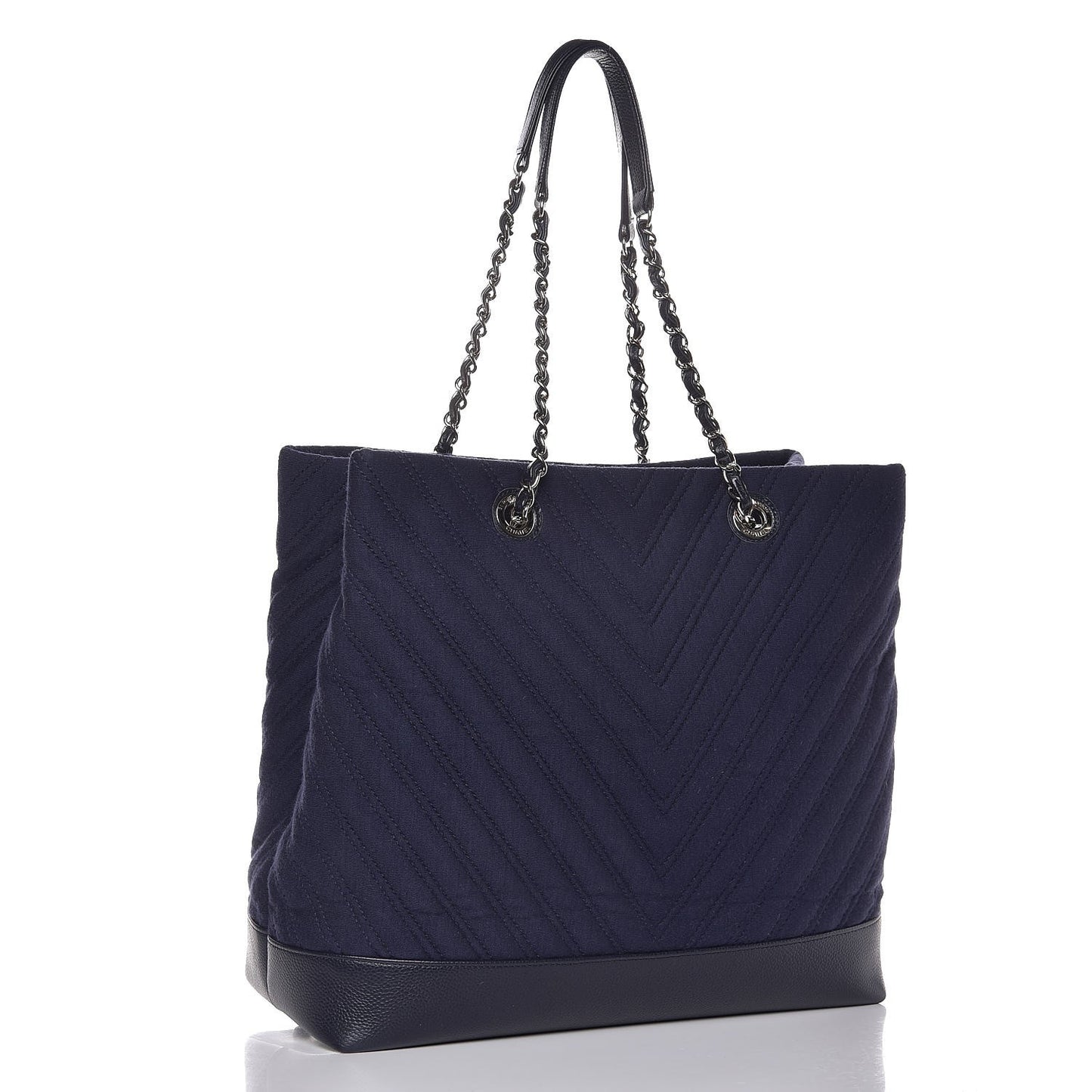 Canvas Caviar Chevron Shopper Tote Navy Blue