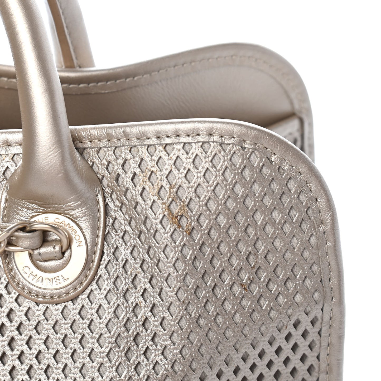 Metallic Calfskin Perforated Up In The Air Tote Gold