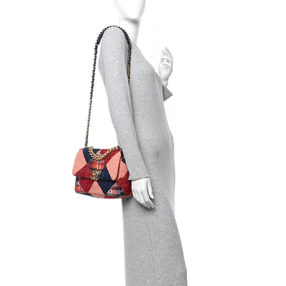 Chanel Tweed Quilted Medium Chanel 19 Flap Red Navy Multicolor 2 of 10