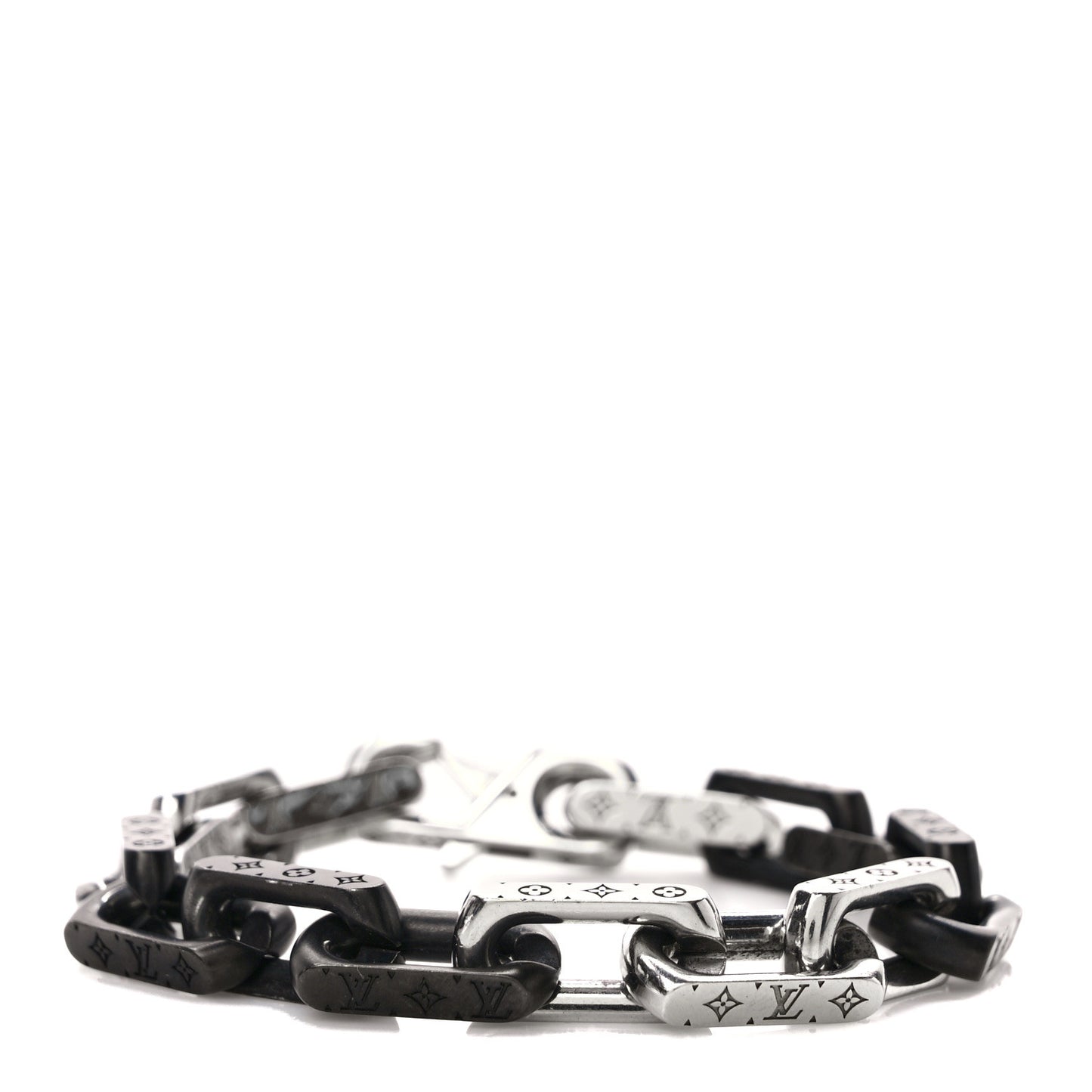 Metal Monogram Chain Bracelet Silver Black