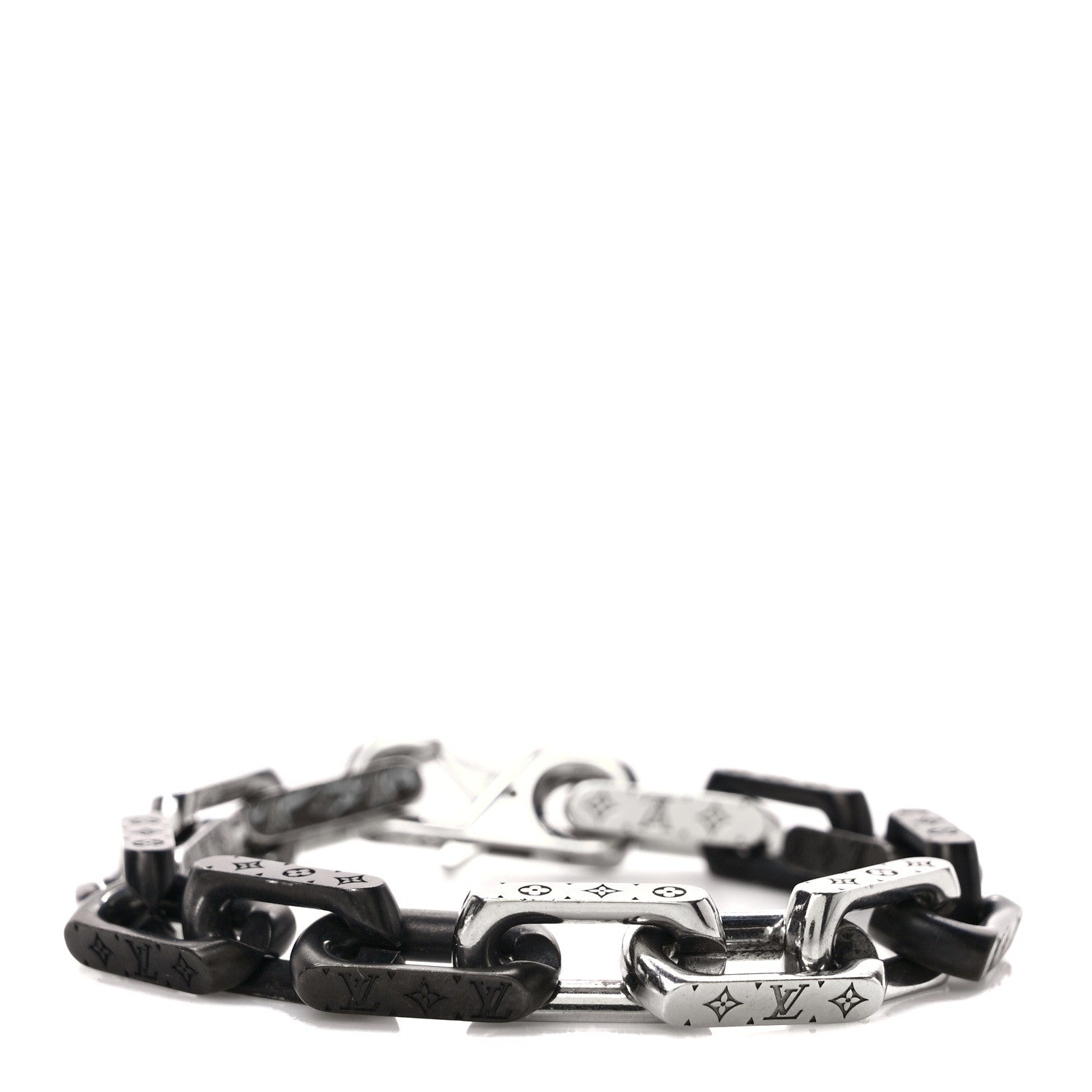 Louis Vuitton Metal Monogram Chain Bracelet Silver Black 1 of 5