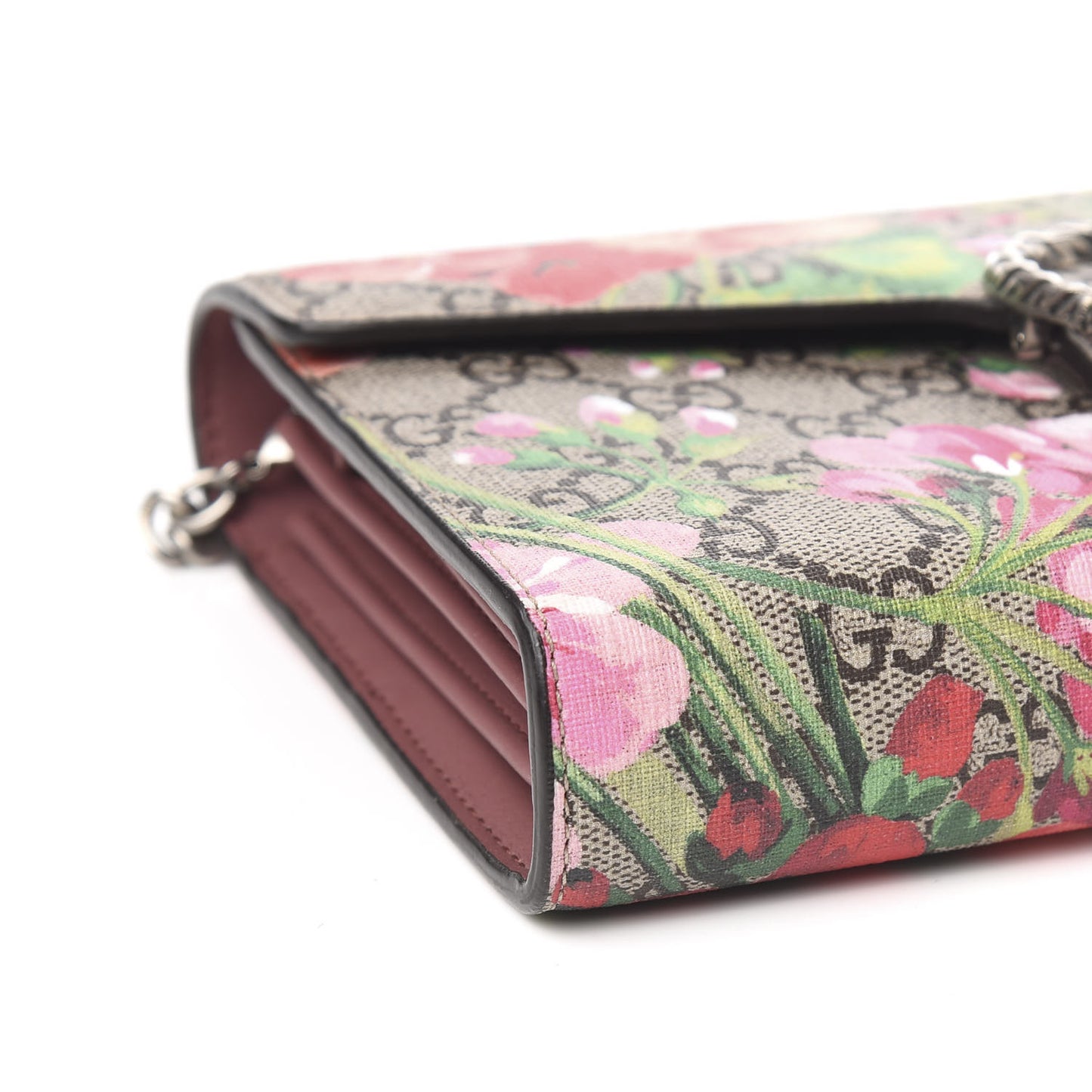 GG Supreme Monogram Blooms Mini Dionysus Chain Wallet Beige Multicolor Dry Rose