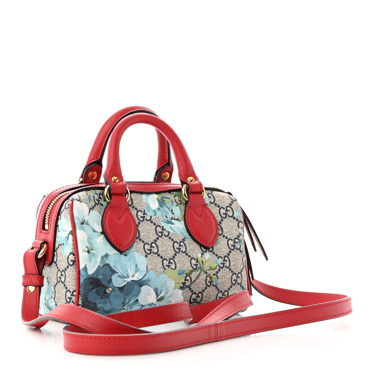 GG Supreme Monogram Blooms Mini Boston Navy Blue Hibiscus