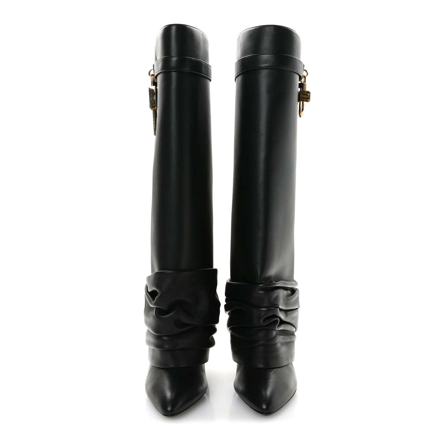 Lambskin Shark Lock Stiletto High Boots 41 Black