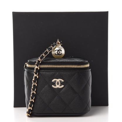 Chanel Caviar Quilted Mini Pearl On Top Vanity Case With Chain Black 11 of 11