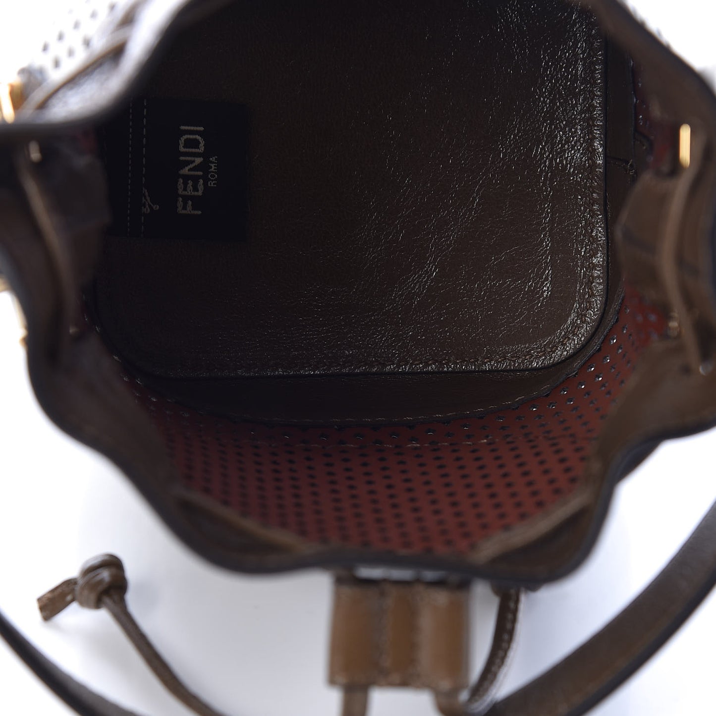 Vitello Liberty Glossy Lambskin F is Fendi Perforated Mini Mon Tresor Bucket Bag White Ice Rust Maya