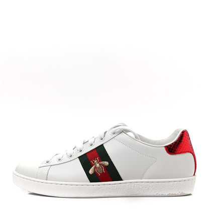 Gucci Calfskin Ayers Bee Embroidered Womens Ace Sneakers 38.5 White Green 1 of 8