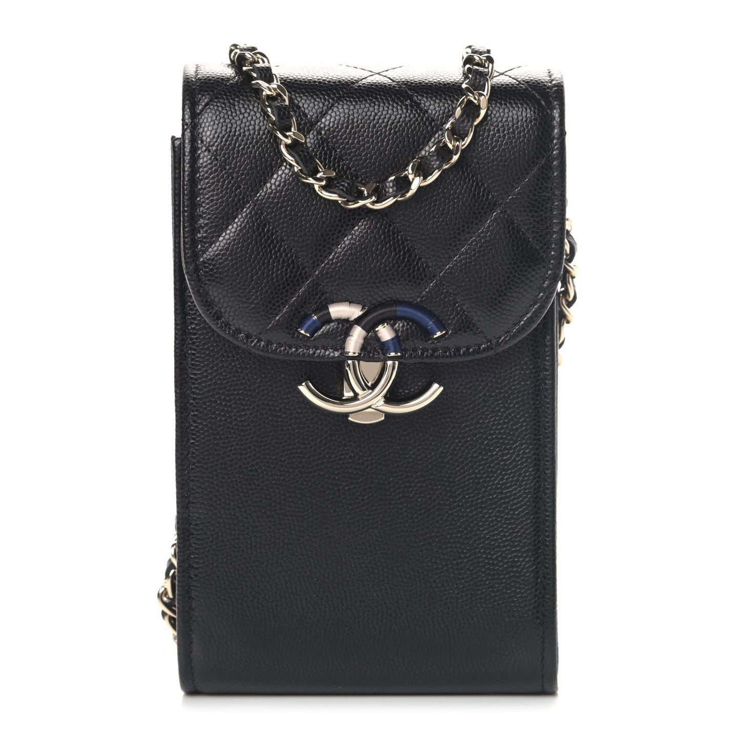 Caviar Quilted Phone Case With Chain Black