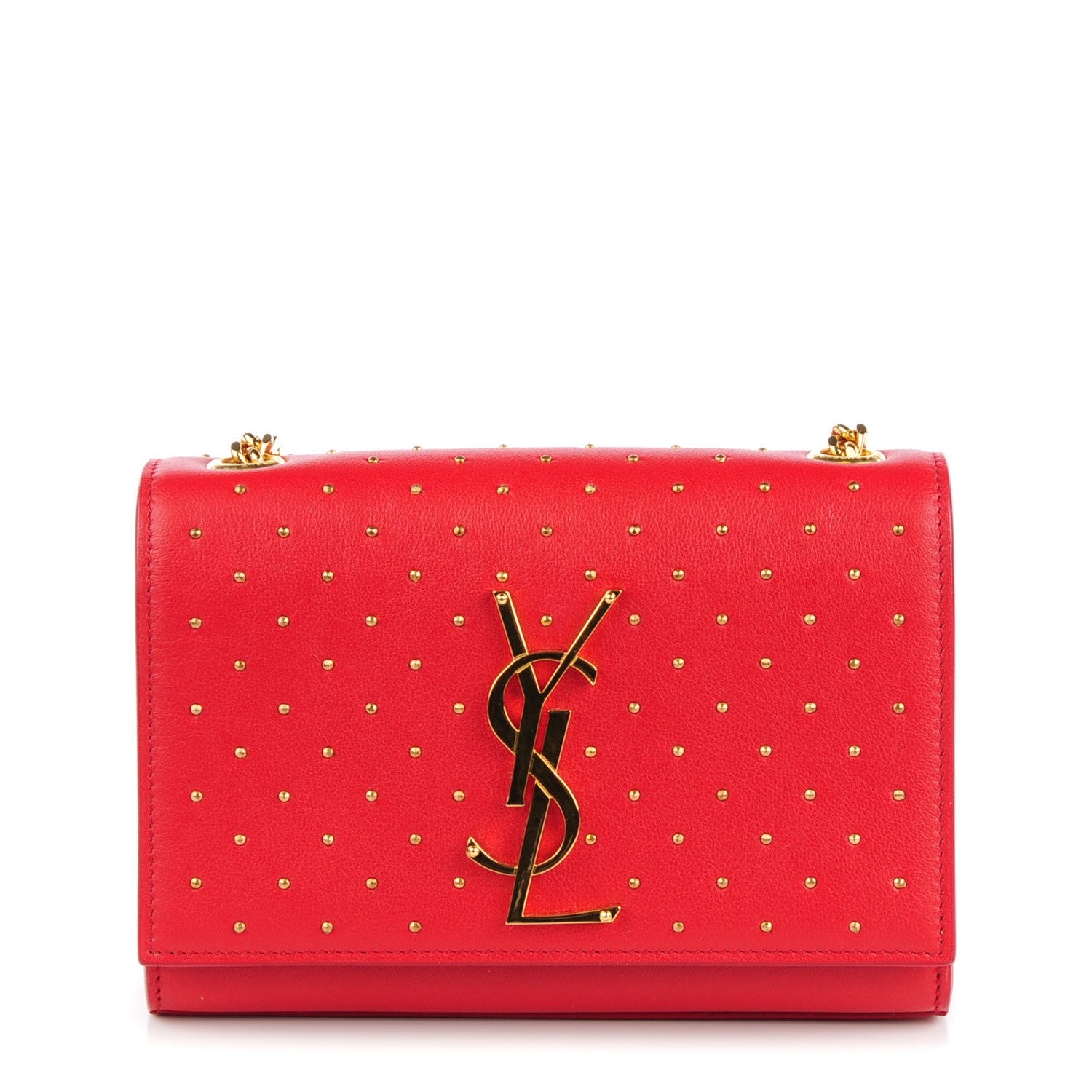 Saint Laurent Calfskin Studded Small Monogram Satchel Red 1 of 7