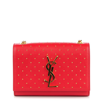 Saint Laurent Calfskin Studded Small Monogram Satchel Red 1 of 7