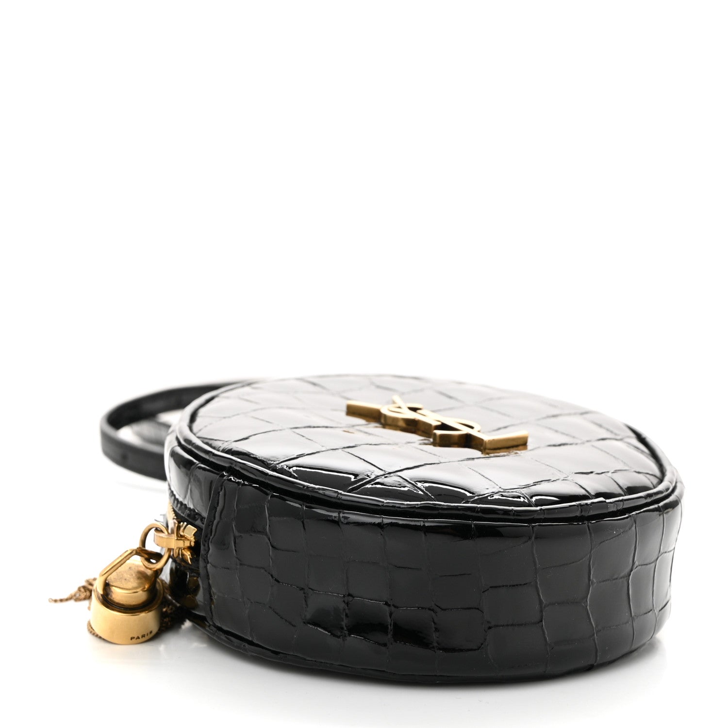 Saint Laurent Patent Crocodile Embossed Round Belt Bag Black 4 of 10