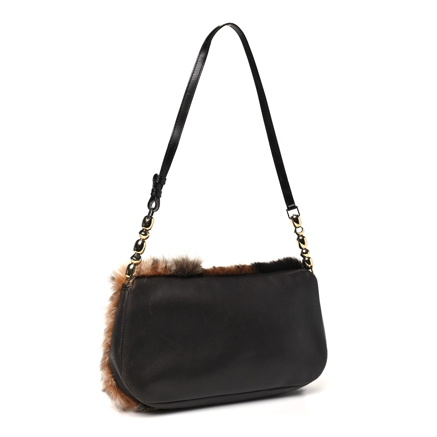 Christian Dior Rabbit Fur Lambskin Patchwork Malice Shoulder Bag Brown 2 of 9