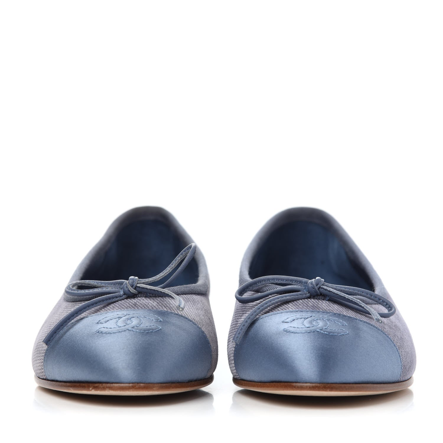 Chanel Satin Denim Goatskin CC Cap Toe Ballerina Flats 35 Blue 4 of 32