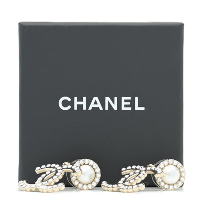 Chanel Crystal Pearl Bow-tiful CC Drop Earrings Gold 5 of 5