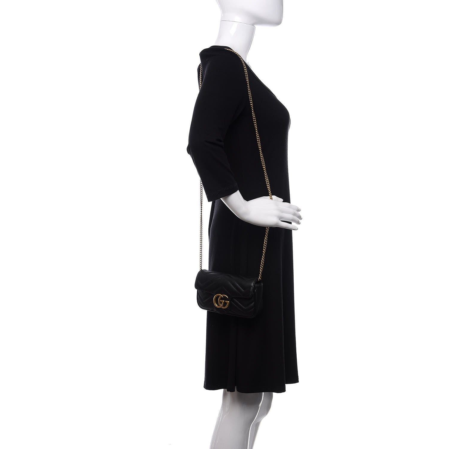 Gucci Calfskin Matelasse Super Mini GG Marmont Shoulder Bag Black 2 of 12