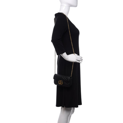 Gucci Calfskin Matelasse Super Mini GG Marmont Shoulder Bag Black 2 of 12