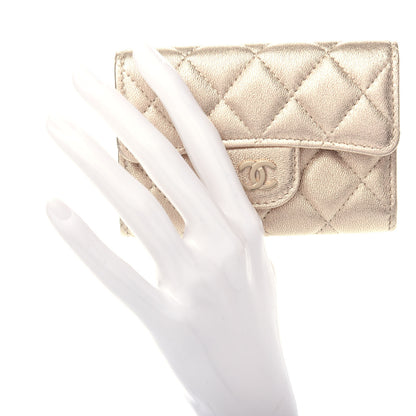 Chanel Metallic Lambskin Quilted Flap Card Holder Wallet Gold 2 of 9