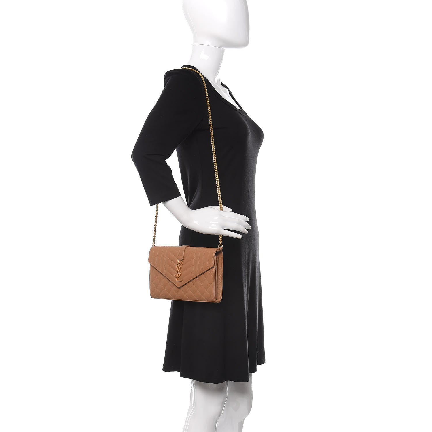 Saint Laurent Grain De Poudre Mixed Matelasse Triquilt Monogram Chain Wallet Dune 2 of 10