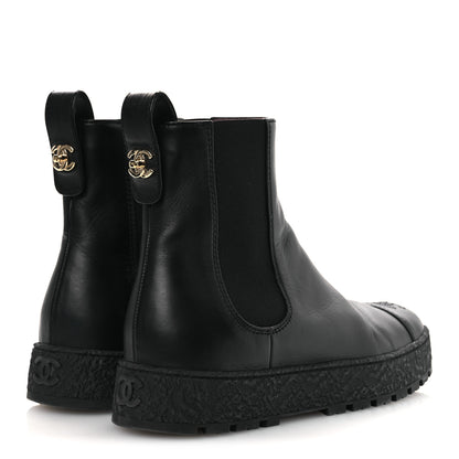 Chanel Calfskin Cap Toe CC Ankle Boots 38 Black 5 of 12