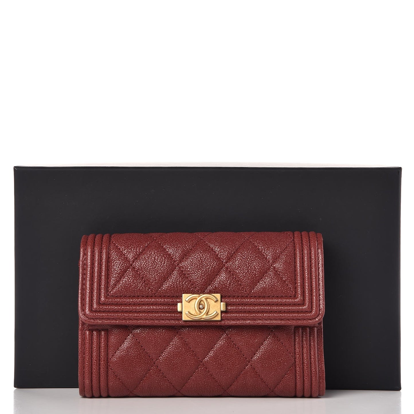 Caviar Quilted Medium Boy Flap Wallet Burgundy