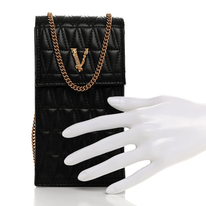 Versace Nappa Quilted Virtus Cell Phone Crossbody Black 2 of 6