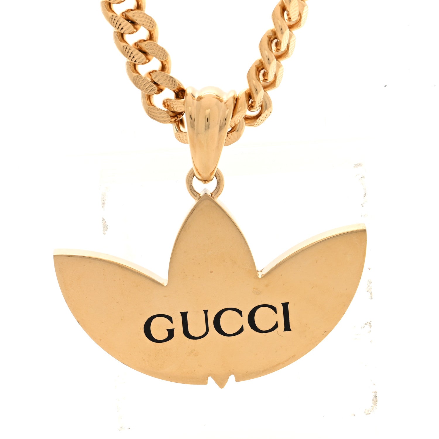 Gucci X ADIDAS Gourmette Trefoil Pendant Necklace Gold 1695643