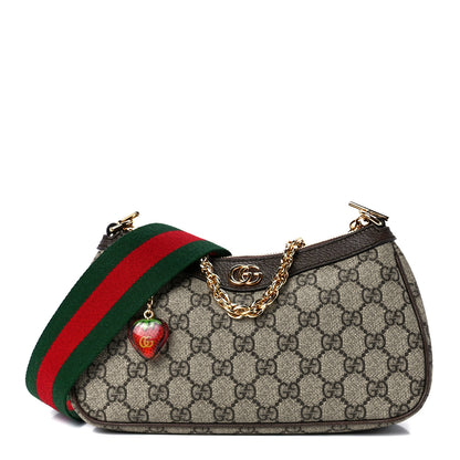 Gucci GG Supreme Monogram Textured Dollar Calfskin Web Small Ophidia GG Handbag Beige Ebony New Acero 1 of 11