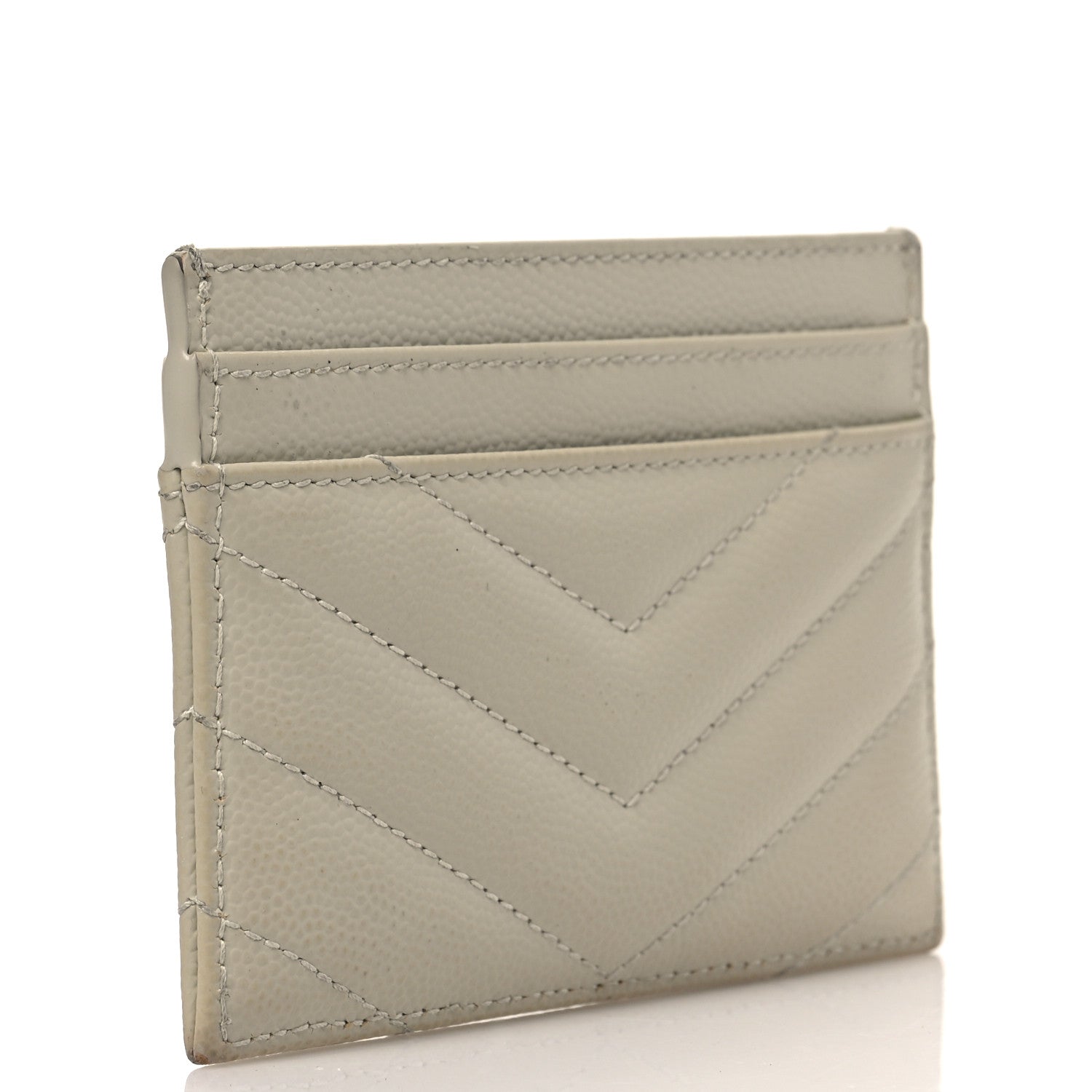 Saint Laurent Grain De Poudre Matelasse Chevron Monogram Credit Card Case Crema Soft 3 of 9