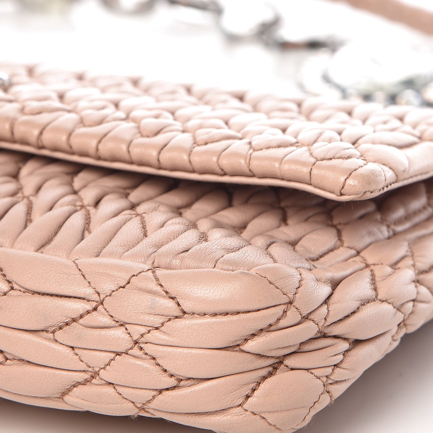 Nappa Matelasse Crystal Flap Clutch Cammeo