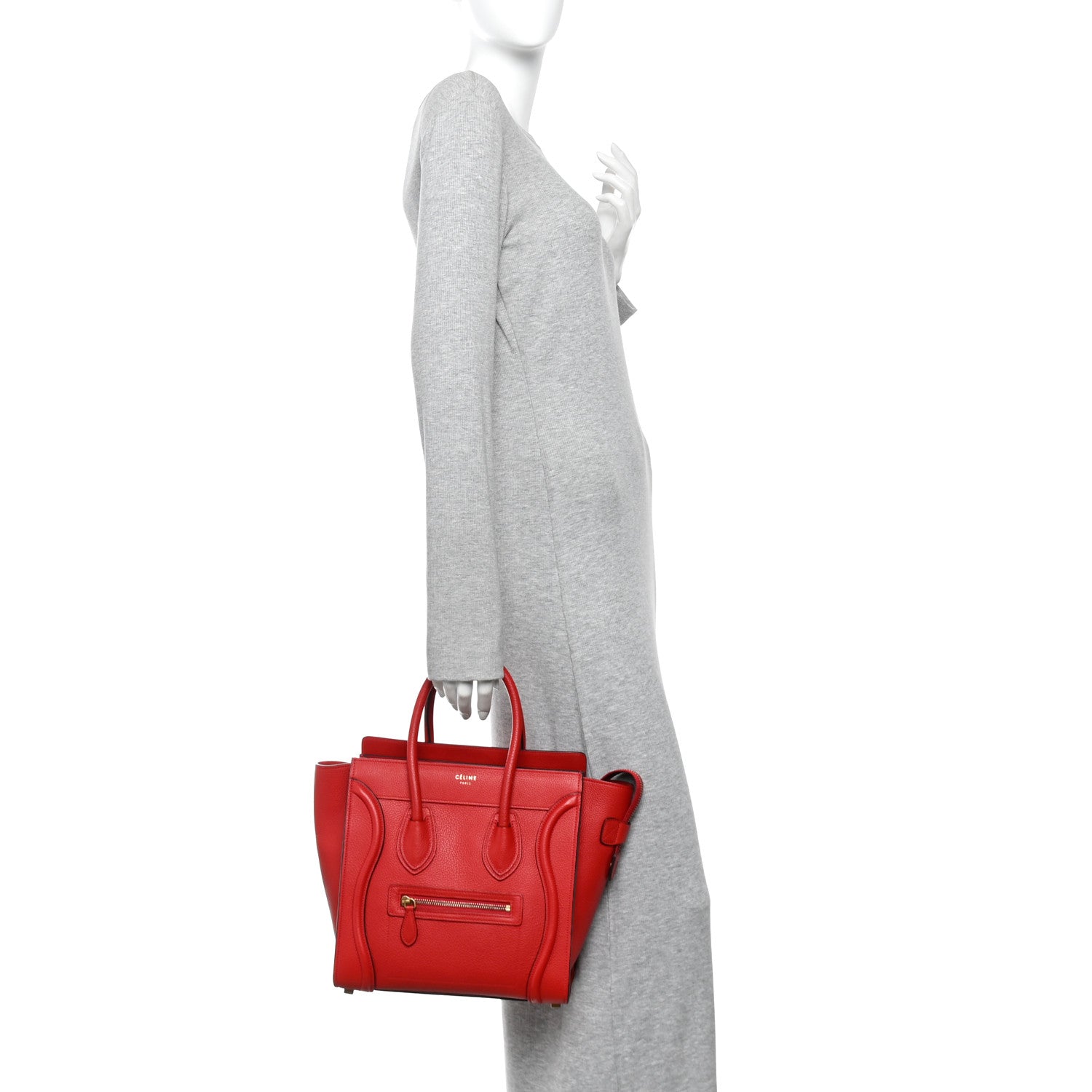 Celine Drummed Calfskin Micro Luggage Coquelicot 2 of 9