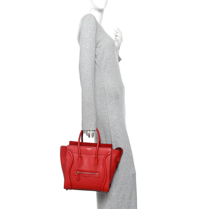 Celine Drummed Calfskin Micro Luggage Coquelicot 2 of 9