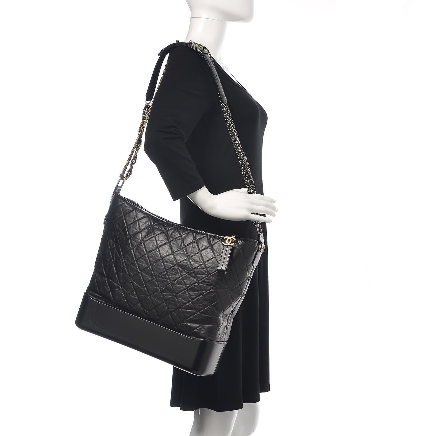 Aged Calfskin Quilted Maxi Gabrielle Hobo Black