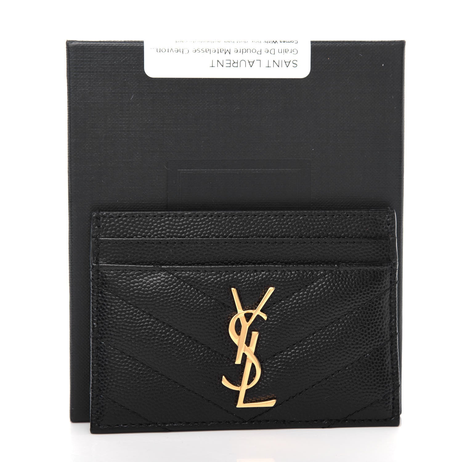 Saint Laurent Grain De Poudre Matelasse Chevron Monogram Credit Card Case Black 8 of 8
