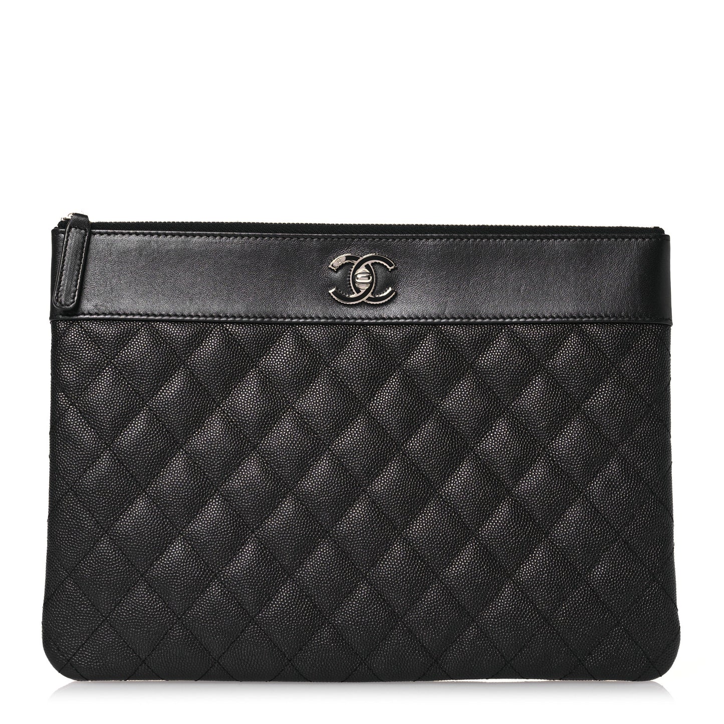 Caviar Quilted Mademoiselle Vintage Large Zip Pouch Black