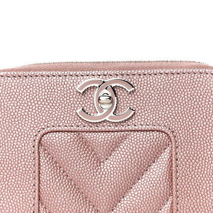 Chanel Metallic Caviar Chevron Quilted Vintage Mademoiselle Zip Coin Purse Pink 8 of 11