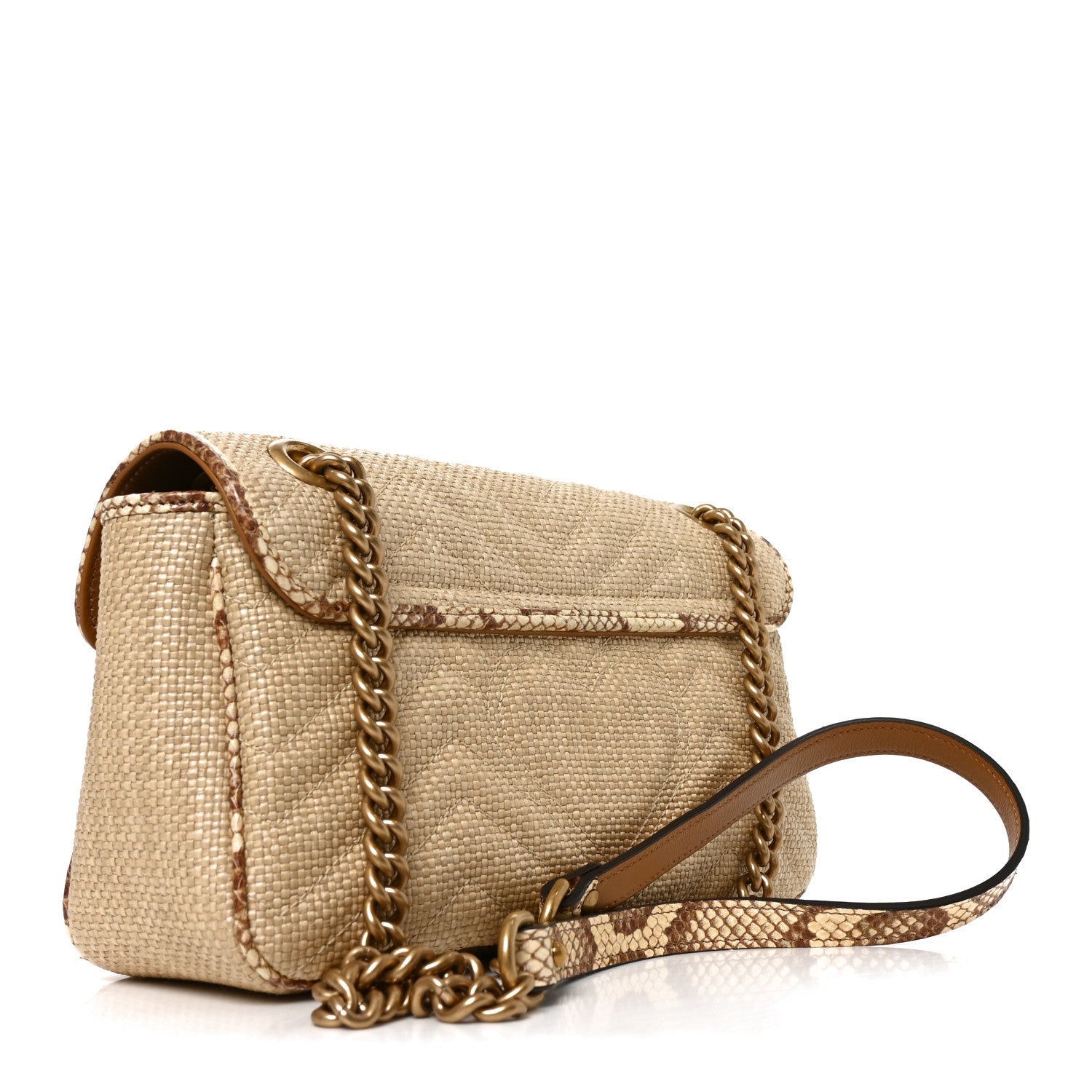 Gucci Raffia Elaphe Matelasse Small GG Marmont Shoulder Bag Natural Cream Brown 2 of 9