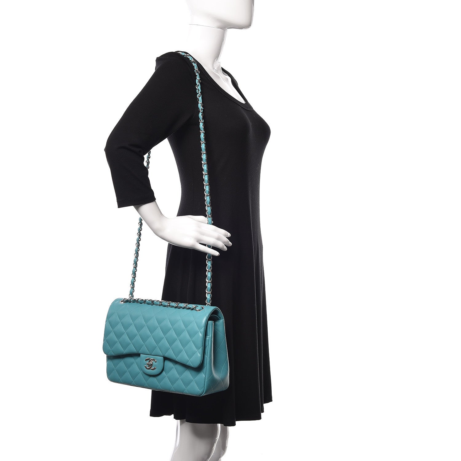 Chanel Lambskin Quilted Jumbo Double Flap Turquoise 2 of 9