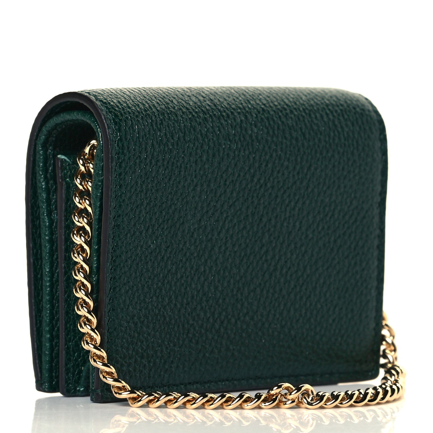 Gucci Grainy Calfskin Zumi Chain Card Case Wallet Vintage Green 3 of 8