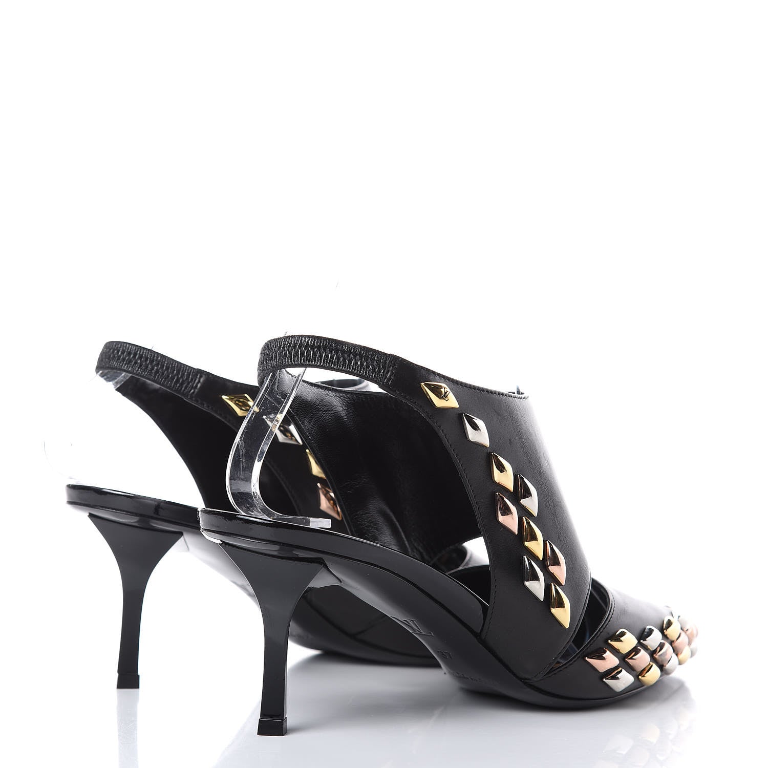 Louis Vuitton Calfskin Studded Gold Rush Slingback Pumps 37 Black 4 of 12