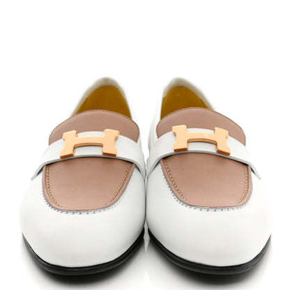 Hermes Calfskin Womens Paris Loafers 38.5 White Bois De Santal 2 of 9