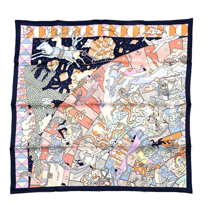 Hermes Silk L'Epopee D' Hermes Detail Scarf 70 Marine Fonce Saumon 1 of 5