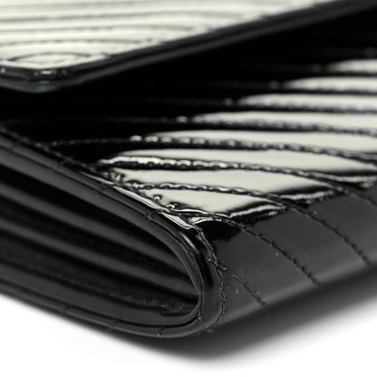 Chanel Patent Chevron Quilted Large Gusset Flap Wallet Black 11 of 21