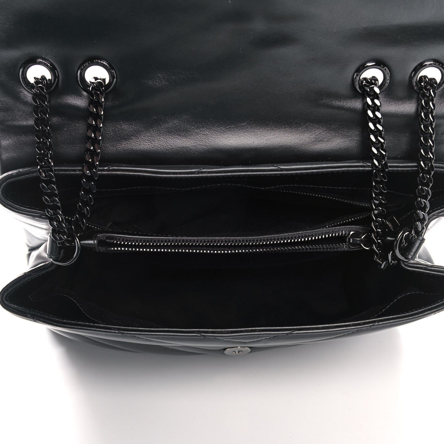 Calfskin Y Quilted Monogram Medium Loulou Chain Satchel Black