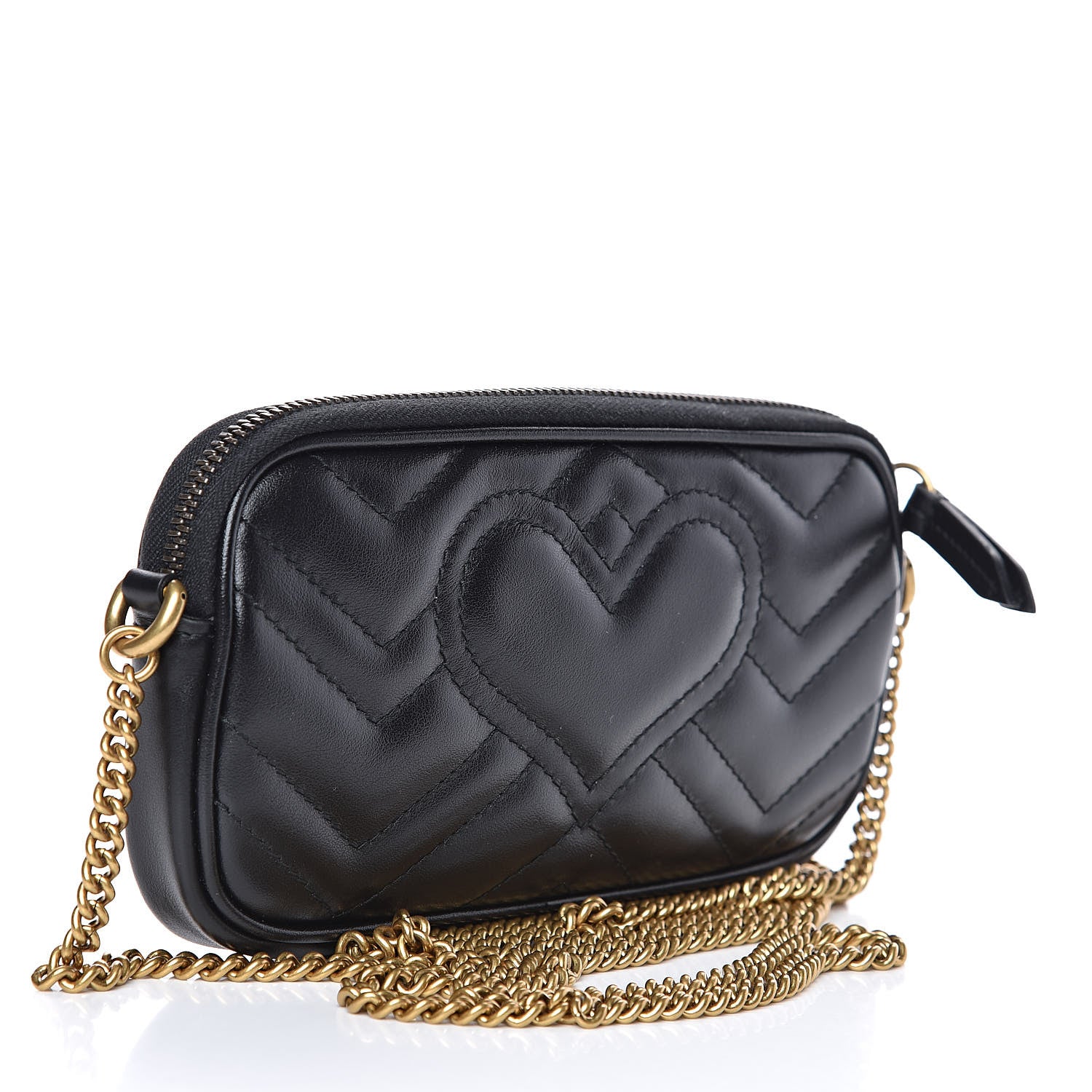 Gucci Calfskin Matelasse Mini GG Marmont Chain Crossbody Bag Black 3 of 11