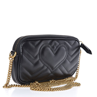 Gucci Calfskin Matelasse Mini GG Marmont Chain Crossbody Bag Black 3 of 11