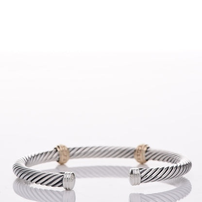 David Yurman Sterling Silver 14K Yellow Gold 5mm Cable Classics Two Station Bracelet 3 of 5