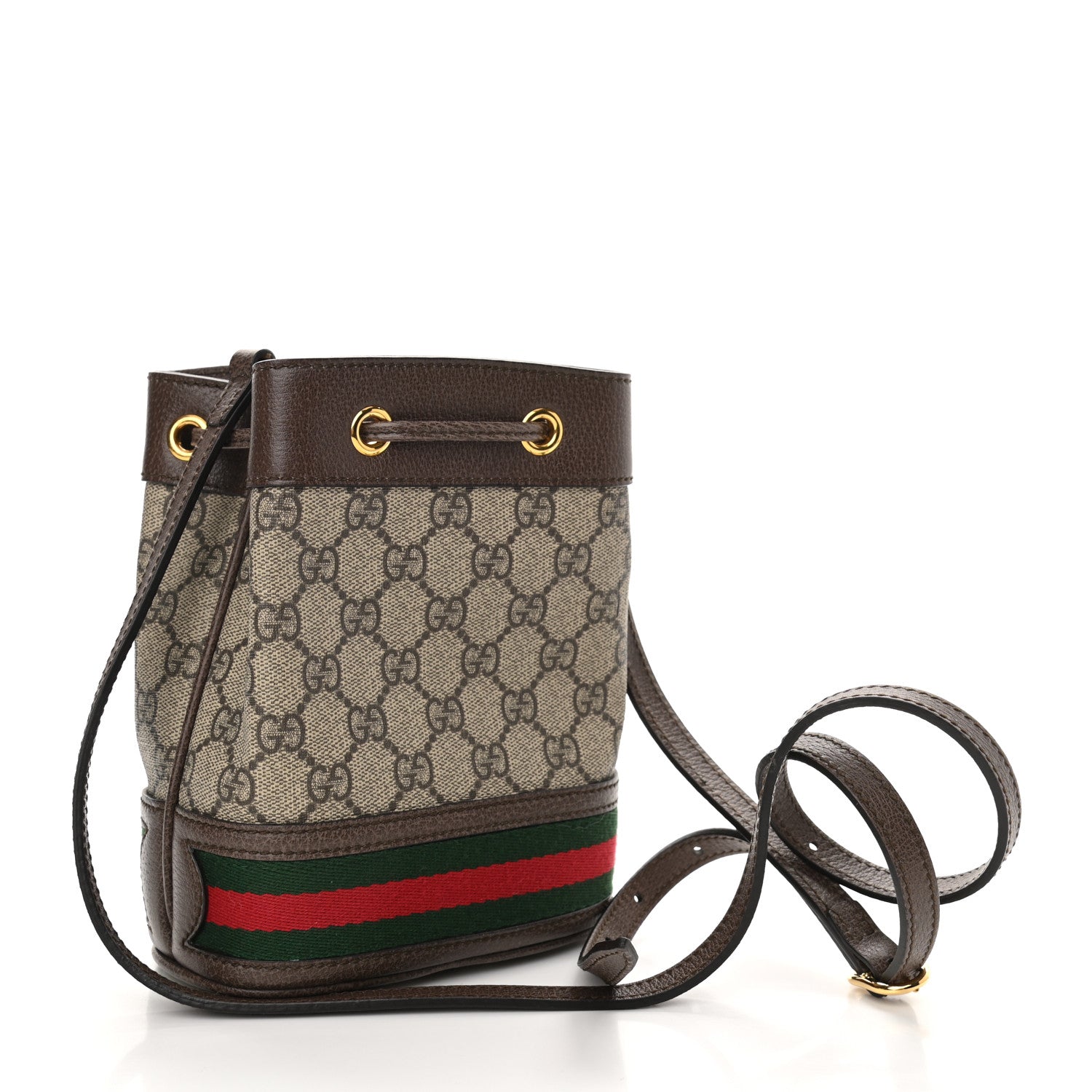 Gucci GG Supreme Monogram Web Mini Ophidia Bucket Bag Brown 3 of 11