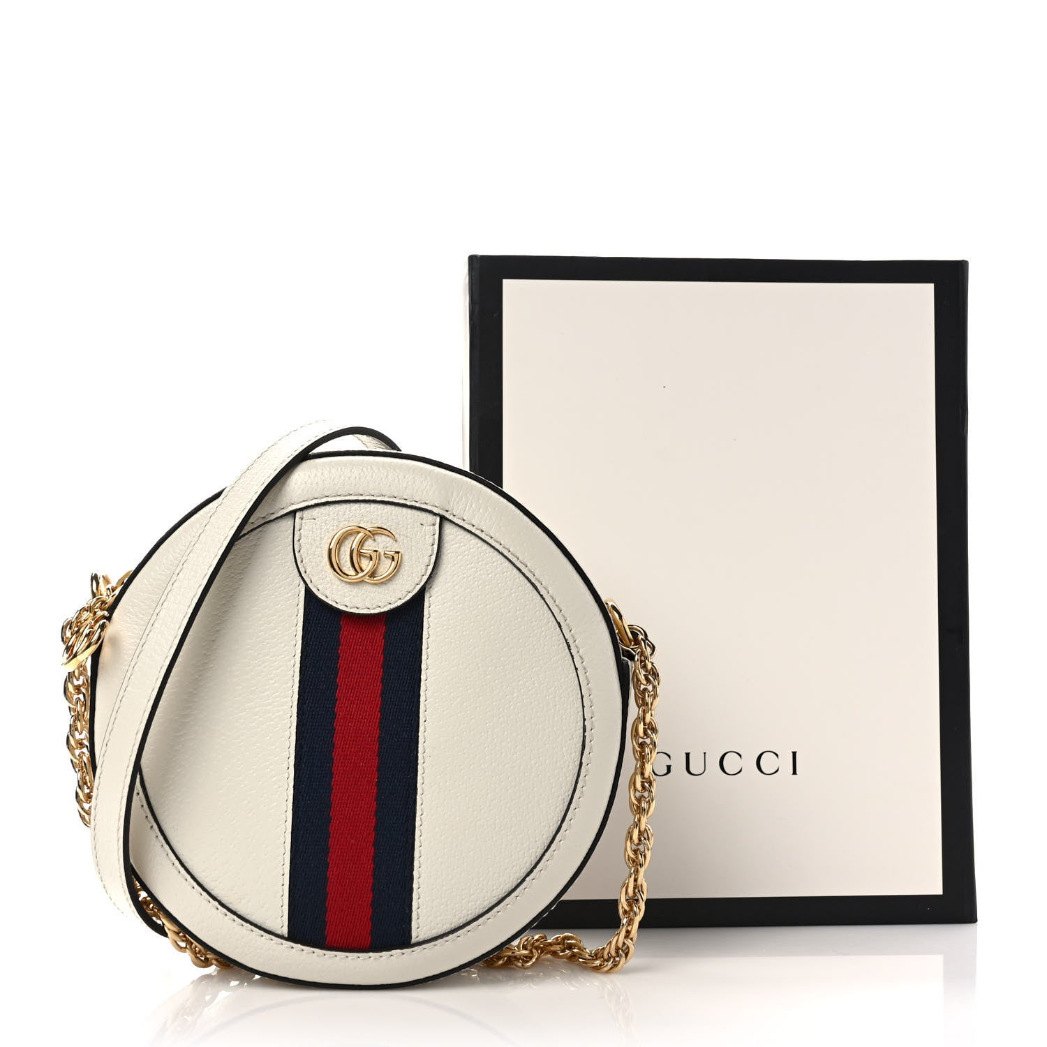 Gucci Textured Calfskin Web Mini Ophidia Round Shoulder Bag Mystic White 10 of 10