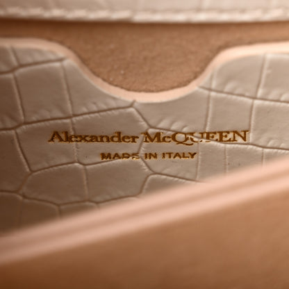 Alexander McQueen Shiny Calfskin Crocodile Embossed Knuckle Jeweled Crossbody White 6 of 10