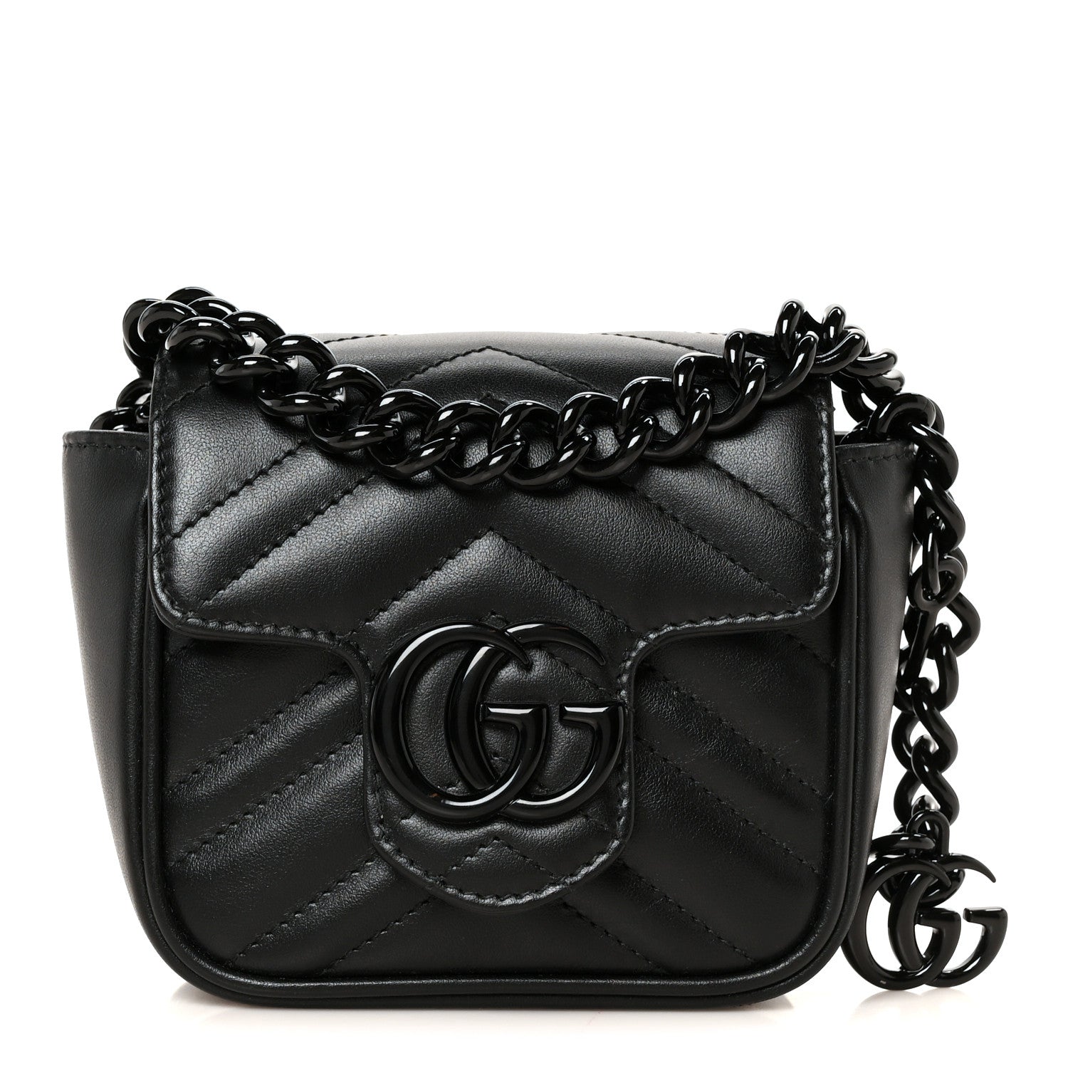 Gucci Calfskin Matelasse Monochrome GG Marmont Chain Belt Bag Black 1 of 10
